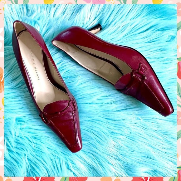 ⭐️ Antonio Melani Vintage Burgundy LEATHER Kitten Heels Women’s 6 - Picture 11 of 13